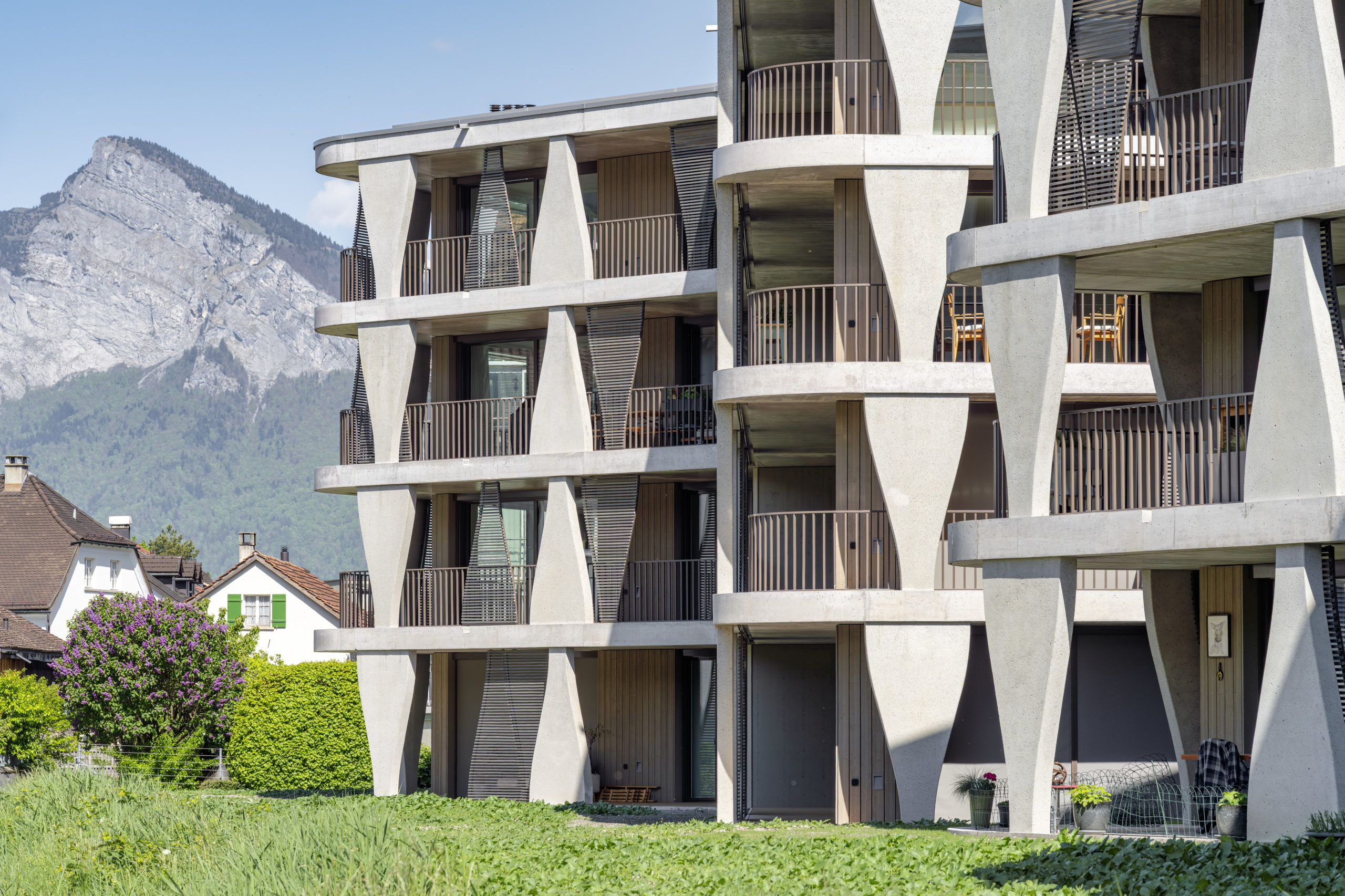 Sichtschutz aus grau durchgefärbten Accoya Holz